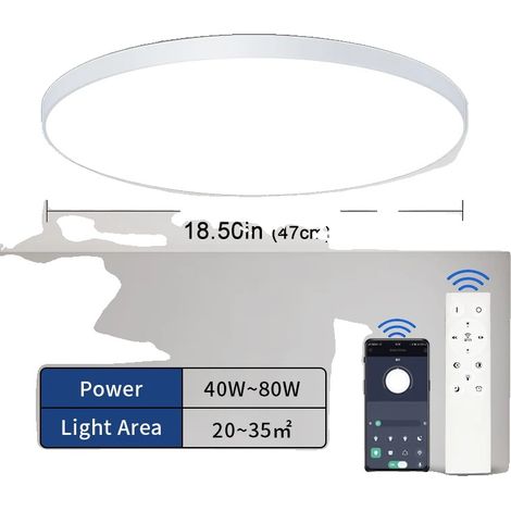 Plafonnier, 80W de puissance, dimmable, contrôle par application et télécommande (1/2)