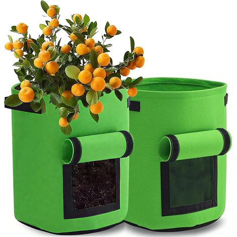 30 x 35 cm grüner Kartoffelpflanzsack, 2 atmungsaktive Blumentöpfe für den Gemüseanbau, offener Pflanzeimer aus Filz (1/5)