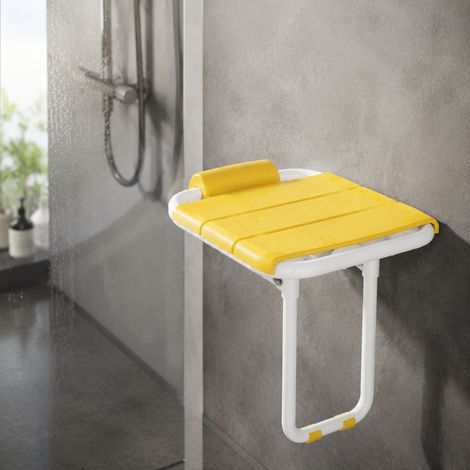 Folding Wall Shower Seat capacité 200kg, design antidérapant jaune, Femme enceinte Elderly and Disabled People (1/4)