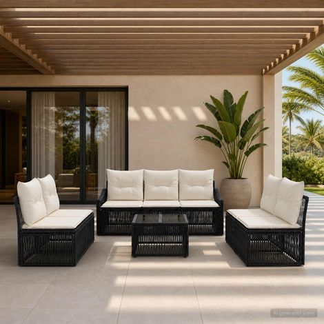 vidaXL Ensemble de canapé de jardin 8 pc Noir polyrotin