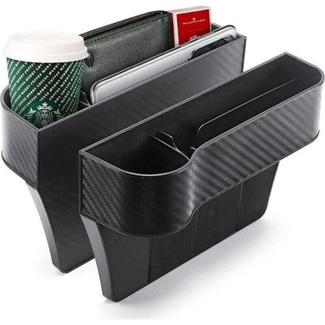 Organiseur latéral pour siège auto, lot de 2 boîtes de rangement multifonctions avec porte-gobelets, intérieur de voiture (noir)