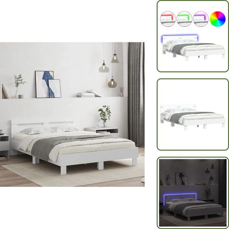 Cadre de lit avec LED sans matelas blanc 140x190 cm - Lit Double - Cadre De Lit - Éclairage LED - Sommier - Meuble Design (1/5)