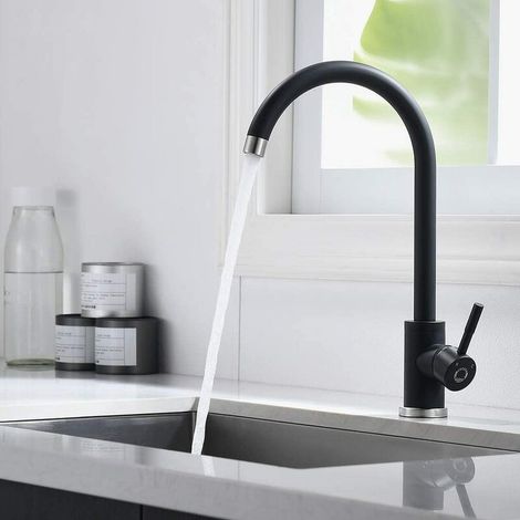 EASYCOMFORT Mitigeur de Cuisine Noir en Acier Inoxydable 304, Robinet Pivotant à 360° avec Cartouche Céramique, Mélangeur Eau Froide et Chaude (1/5)