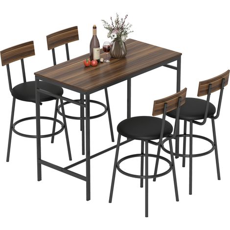 5-teiliges Bartisch-Set mit 4 Stühlen, Industrielles Design, für Küche, Esszimmer, Holz, Stahl, Braun
