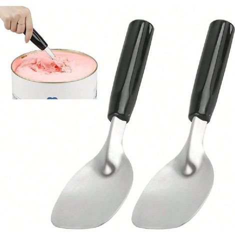 2 Outils de cuisine en acier inoxydable résistants - Usage multiple, sécurité alimentaire : pelle, scoop, spatule, cuillère courbée, adaptés au beurre, fromage et cuisson, grade commercial, antidérapa (1/5)