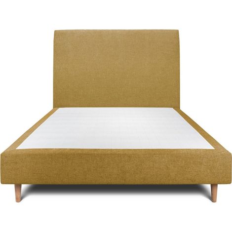 Lit 150x200cm avec tête de lit tapissier tissu et sommier tapissier jaune - Hauteur totale : 35cm (1/5)