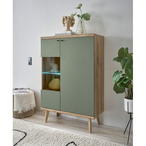 Wohnzimmer Vitrine in Eiche mit grün AVEZZANO-61 Modern (1/5)