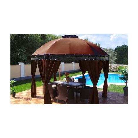 Tonnelle de jardin ronde chocolat 3,50m – Hauteur 2,90m – Armature métal avec revêtement en poudre – Résistante aux UV – Swing & Harmonie