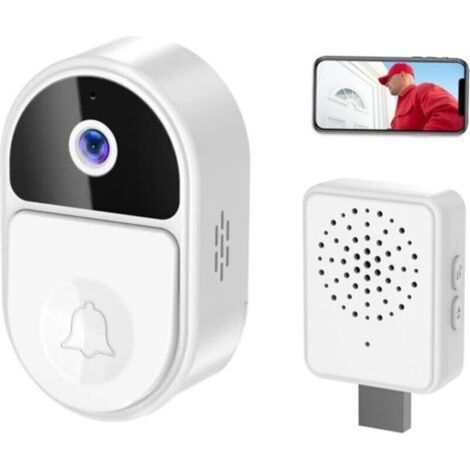 Sonnette vidéo intelligente sans fil WiFi avec batterie 1000 mAh, changement de voix et finition blanche – Prête à installer
