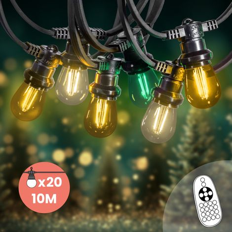 Guirlande de Noël Extérieure IP65 10 m 20 Ampoules Filament LED Forestière Dimmables + Télécommande & Variateur – Idéale Sapin Jardin Terrasse