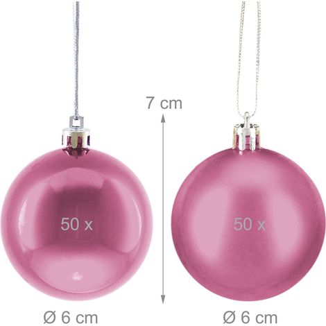 Set di 100 palline di Natale decorative opache e lucide 7 x 6 cm in polistirolo rosa 130017199