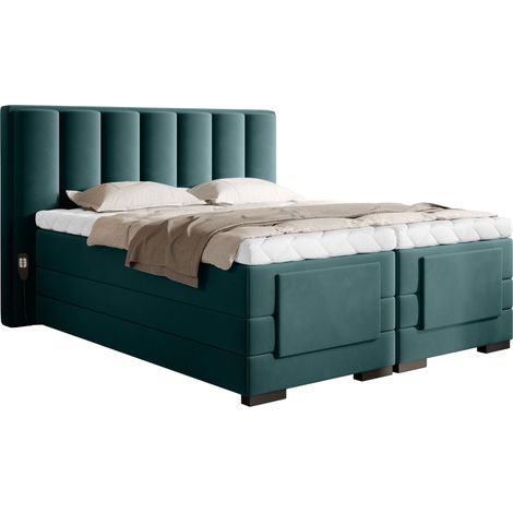 Lit boxspring électrique velours vert avec matelas et surmatelas Arkos-140x200 (1/5)
