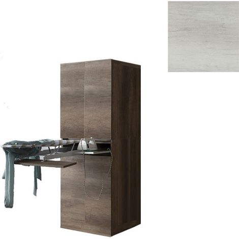 Mobile Lavanderia a Colonna per Lavatrice o Asciugatrice con Asse da Stiro e Ante 70x70x192A cm in Nobilitato Unika Olmo Bianco