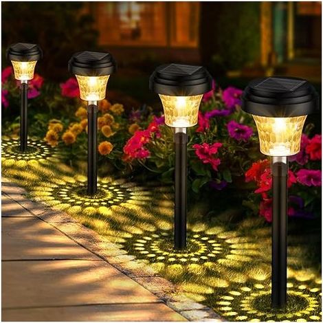 Juego de 8 luces solares para jardín, luces solares para exteriores con luz cálida y 7 colores RGB, iluminación solar exterior impermeable IP65 para caminos y decoración de jardines. (1/5)