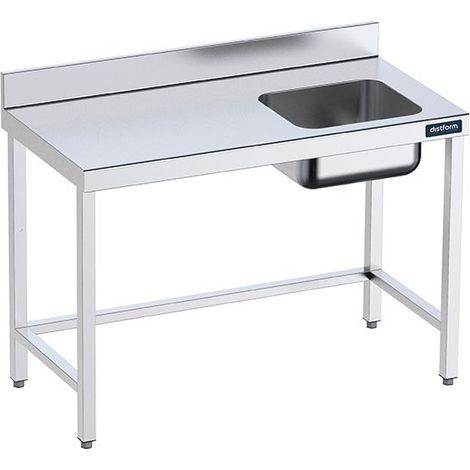 Table de chef Inox avec bac à Droite et renforts - Gamme 600 - Distform