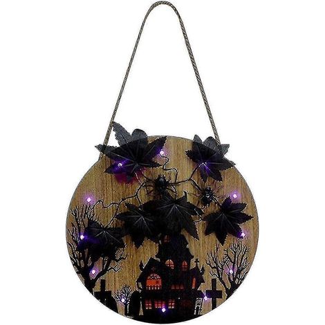 Letrero colgante de Halloween para puerta con luces Letrero decorativo de Halloween para puerta Suministros de decoración navideña (1/5)