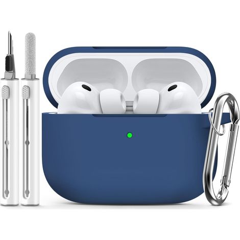 Étui pour AirPods Pro 3 (2025) avec kit de nettoyage, étui de protection en silicone pour Apple AirPods Pro 3e génération (femme/homme), accessoires pour AirPods Pro 3 avec porte-clés - Bleu nuit (1/5)