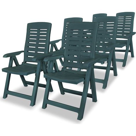 Lot de 6 Chaises de Jardin Inclinables et Pliables en Plastique Vert Dossier 4 Positions - PANGIVO (1/5)
