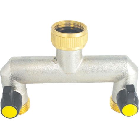 2-Wege-Wasserhahnverteiler aus Messing, 1,9 cm, 2 Ventile, Schnellanschluss für Bewässerung (1/5)