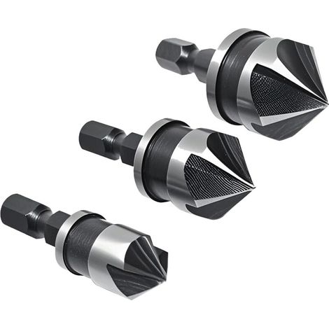 Set di 3 gambi esagonali a cambio rapido da 6,35 mm, gambo esagonale da 6,35 mm, 5 scanalature, set di punte coniche a 90 gradi, punte coniche da 12 mm/16 mm/19 mm, 5 Crezuo a 90 scanalature-Crezuo
