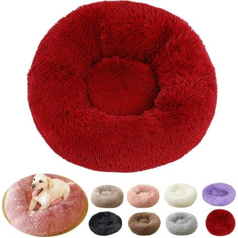 Lit pour chien rond XXL, moelleux, 90cm, bordeaux