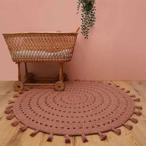 Tapis Rond pour Chambre d'Enfant en Coton Crocheté Main Lavable avec Pompons Nila Liege - PANGIVO (1/5)
