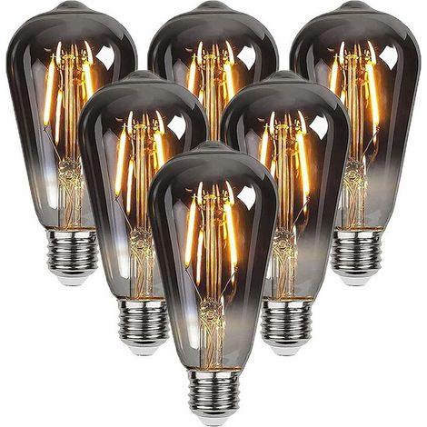 Edison Bulb, 6 Pieces E27 ST64 4W Vintage LED Bulb Decorative Lamp Retro Filament Bulbs Antique Warm White for Restaurant, Cafe, Windows, Showrooms, Incandescent Bulbs (1/5)