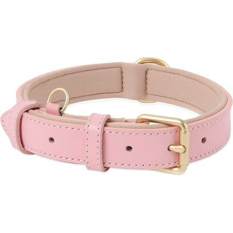 Collier chien en cuir rembourré réglable taille M rose pour petits ou grands chiens (1/5)
