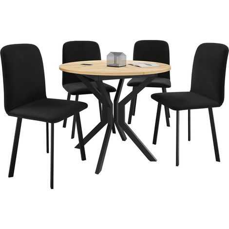 Salle à manger complète Edmond 118, Chêne doré artisanal + Noir, 77x0x0cm, Diamètre: 90, Nombre de chaises: 4, Style: Contemporary