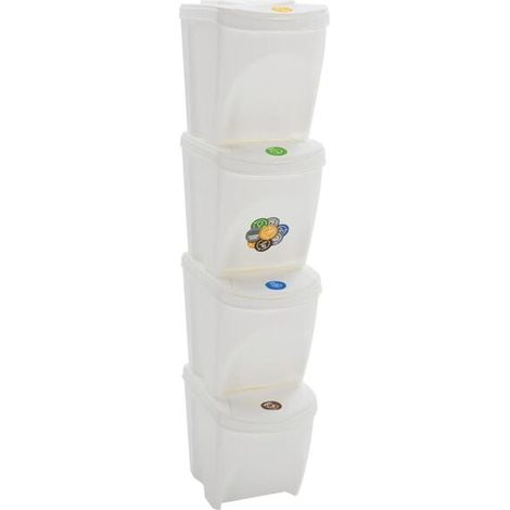 Poubelles empilables, lot de 4, blanches, 100 litres, polypropylène (1/5)