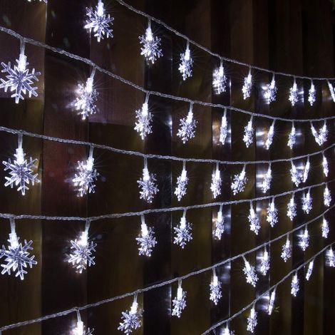 Guirlande lumineuse de Noël à 40 LED de 6 m (20 pi) en forme de flocons de neige, à brancher, 8 modes d'éclairage, étanche et extensible, pour décoration intérieure et extérieure (mariage, anniversair (1/5)
