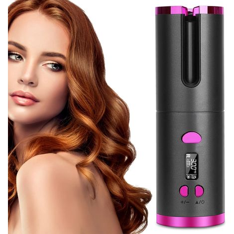 Arricciacapelli automatico portatile senza fili con 6 temperature regolabili e timer con display LCD, ideale per acconciature lunghe e corte. (1/5)