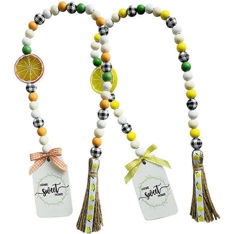 Guirlande de perles en bois, motif citron, 6 pièces, avec pompons et pendentif citron (1/5)