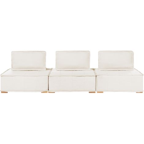 Sofá modular 3 plazas con tapizado de tela patas de madera maciza asiento con capitoné sala de estar blanco crema Tibro (1/5)