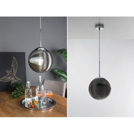 Pendelleuchte GREENWICH Relief Rauchglas Kugel Lampenschirm, Ø 25cm (1/5)
