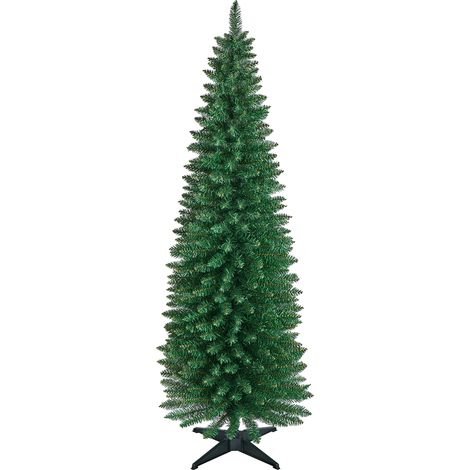 Yaheetech Slim Albero di Natale Artificiale in PVC Alto e Stretto con Base in Metallo Pieghevole Decorazione Natalizia Casa Ufficio 60 × 60 × 183 cm Verde