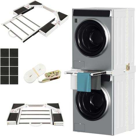 SWANEW Kit di impilamento universale regolabile 54-73 cm Bianco,telaio di collegamento colonna rimovibile Asciugatrice (1/5)