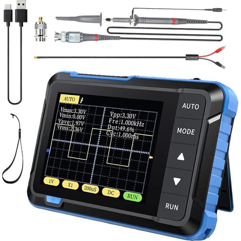 Mini digital oscilloscope, 200 kHz digital oscilloscope with 2.5 MS/s sampling rate, 2.8" TFT, Auto/Normal/Single trigger mode for beginners, DIY and home use (1/5)