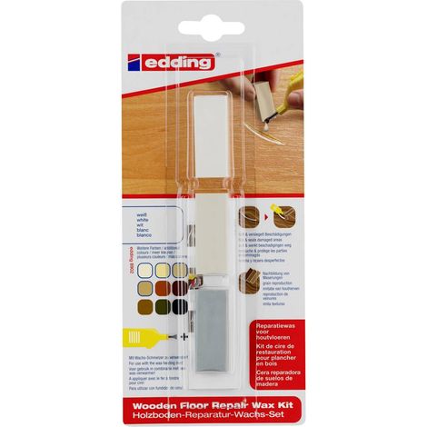 Edding - Kit de 3 cires dures pour planchers en bois E8902 blanc - pour réparer rapidement les dommages causés aux sols en bois et stratifiés