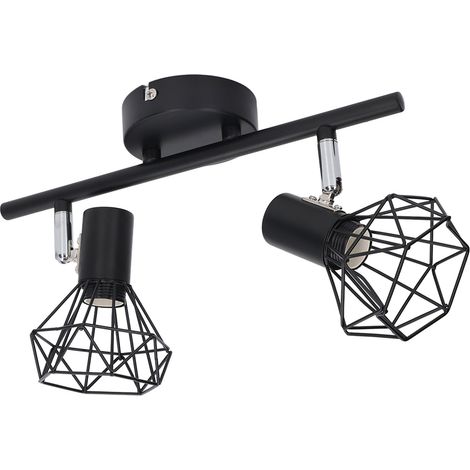 Plafonnier spot à 2 lampes, douille E14, kit d'éclairage sur rail vintage réglable 85-265V (1/5)