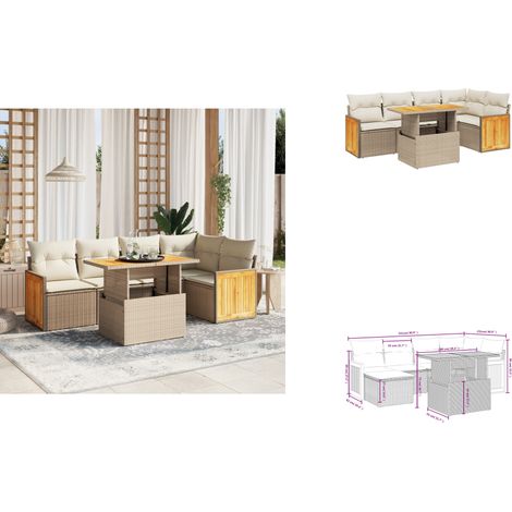 Salon de jardin avec coussins 6 pcs beige résine tressée - Ensemble Salon De Jardin - Mobilier De Jardin - Canapé Extérieur - Table De Jardin - Chaise Lounge (1/3)