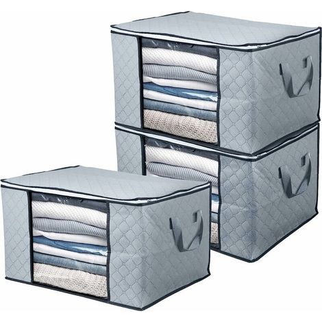 royaluxe - Lot de 3 Sac de Rangement pour Couette en épais Non-tissé Sac de Rangement sous lit Pliables Couette literie couvertures Oreillers Jouets Vestes organisateurs 60 x 43 x 35 cm (1/5)