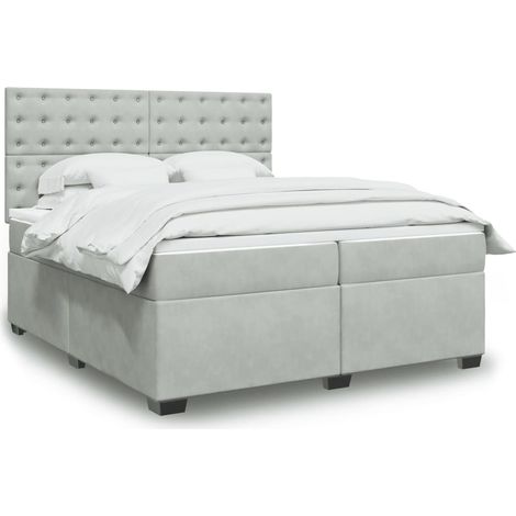 Boxspringbett mit Matratze Hellgrau 200x200 cm Samt (1/5)