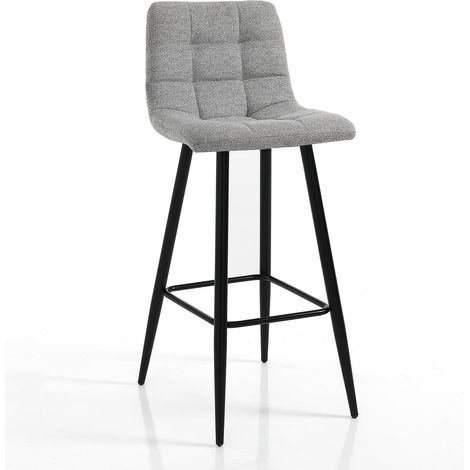 Taburete de bar alto en tela gris y metal negro Amelie Light Grey