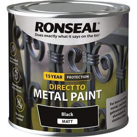 Ronseal Direct to Metal Paint Black Matt 250ml Water-based Fast-Drying