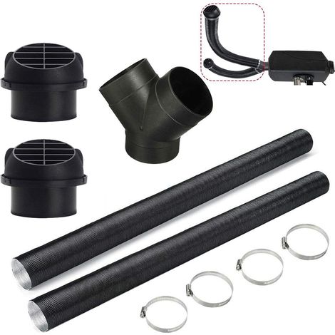 Kit de conducto de salida de aire de 75 mm para calefactor auxiliar: conducto de calefacción y salida de escape, abrazadera para manguera y kit de tubo en Y de 75 mm. (1/5)