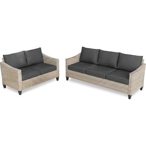 Conjunto de Exterior Sanstar, Sofa 3+2 en Ratan PE. Muebles de Jardin y Terraza, Negro