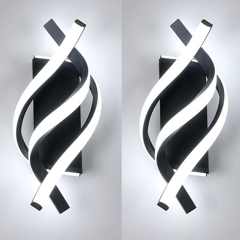 (Nero) Applique a LED a spirale curva da 18 W, lampada da parete in metallo per interni, per soggiorno, luce bianca fredda 6500 K (2 pezzi) (1/5)