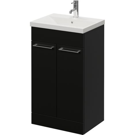 Napoli 390 Matt Black 500mm 2 Door Vanity Unit with Glide Basin - 500mm - Chrome 160mm Handle