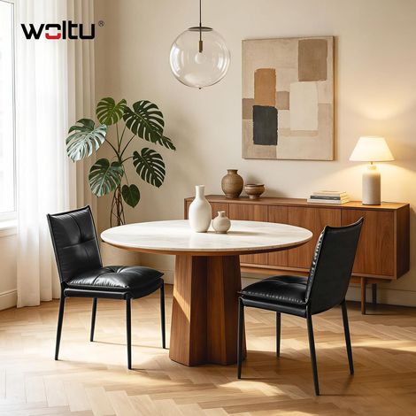 WOLTU Juego de 2 sillas acolchadas para comedor/cocina – Respaldo alto, acolchado de doble capa, patas de metal, estilo moderno, piel sintética negro (1/5)